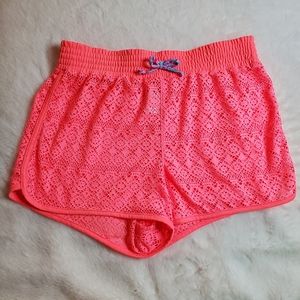 NWOT Pink Lace Shorts With Purple String Tie